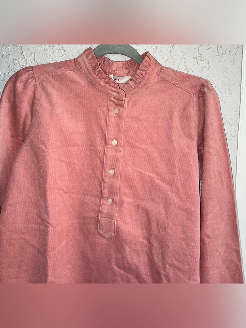 LOFT Dusty Rose Long-Sleeve Ruffle-Neck Pullover Shirt (NWT)
